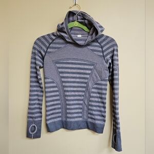 Ivivva Swiftly Tech Fly Purple Stripe Long Sleeve Athletic Hooded Shirt Top